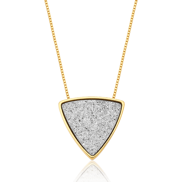 Colar Triângulo com Drusa Platina em Banho de Ouro 18K - AIMER JOAIS