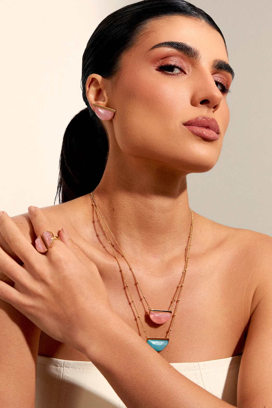 Colar Escudo - Ágata Azul Céu