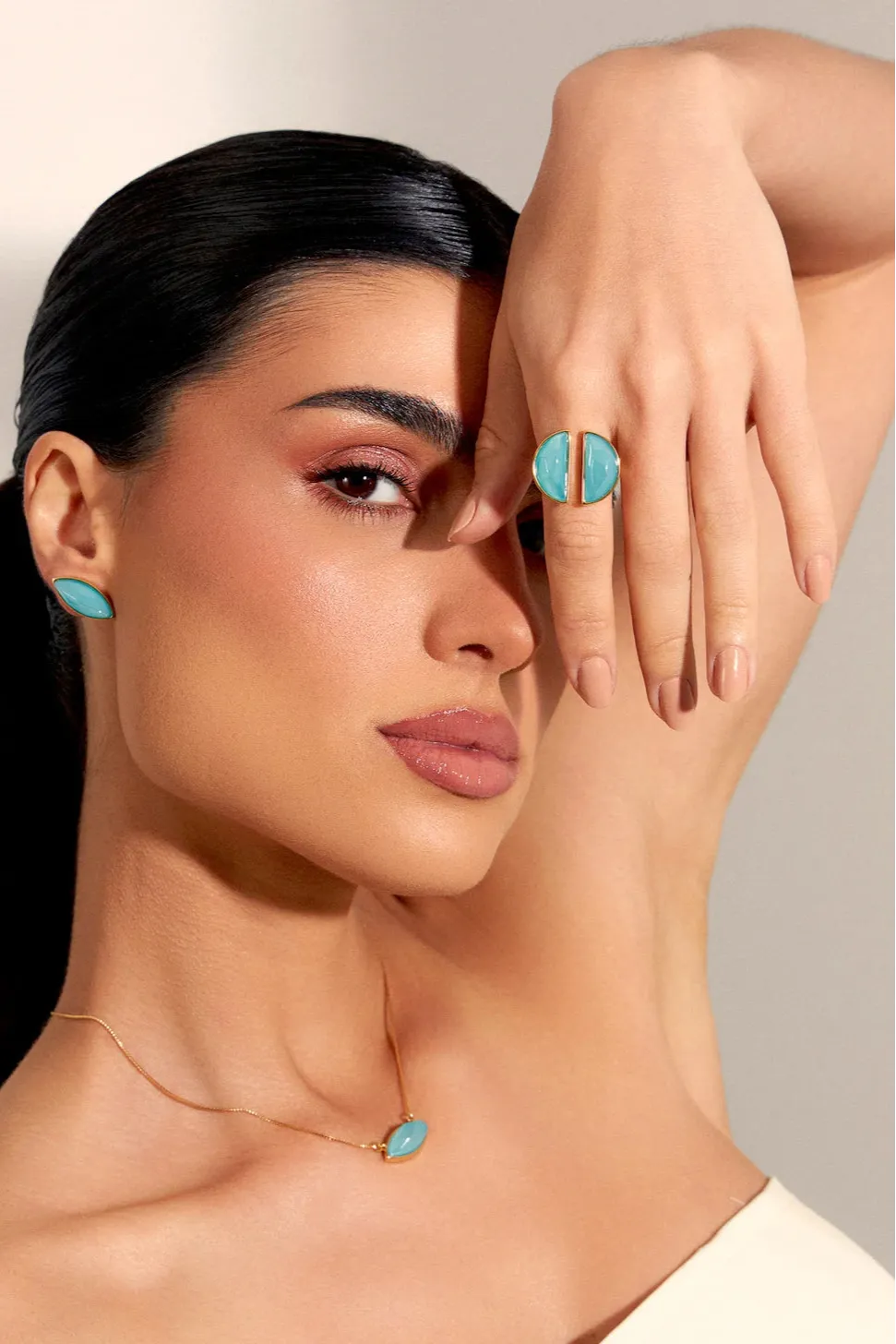 Conjunto Escudo - Ágata Azul Céu