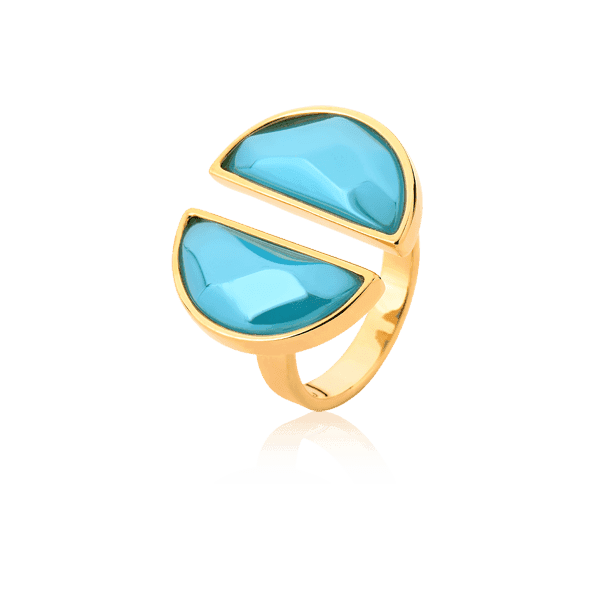 Kit Colar Magnetismo - Anel Arco - Brinco Classic Ágata Azul Céu Semijoias de luxo e design exclusivo