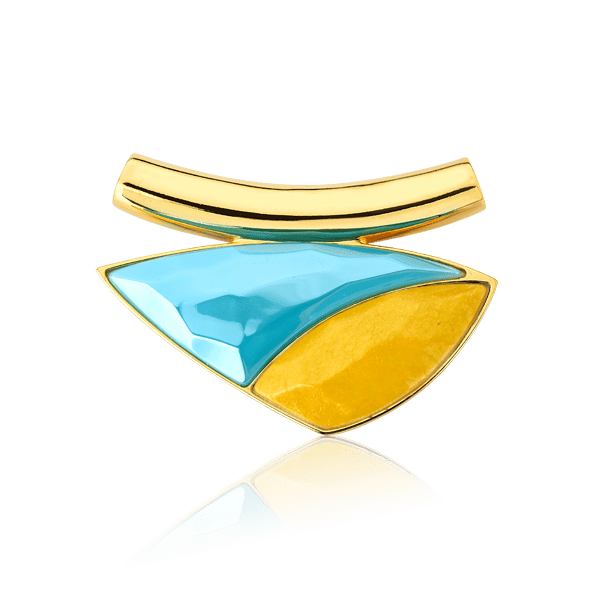 Pingente Magnólia - Ágata Azul Céu e Feldspato Amarelo Semijoias de luxo e design exclusivo