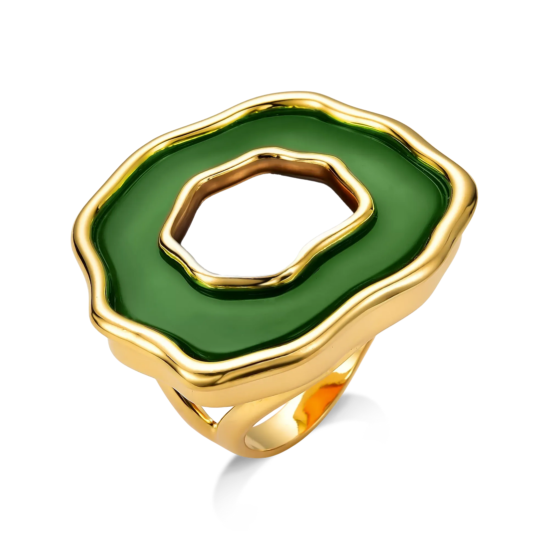 Semijoia banhada a ouro 18k com Ágata Verde, tom Verde Oliva, Aimer Joias