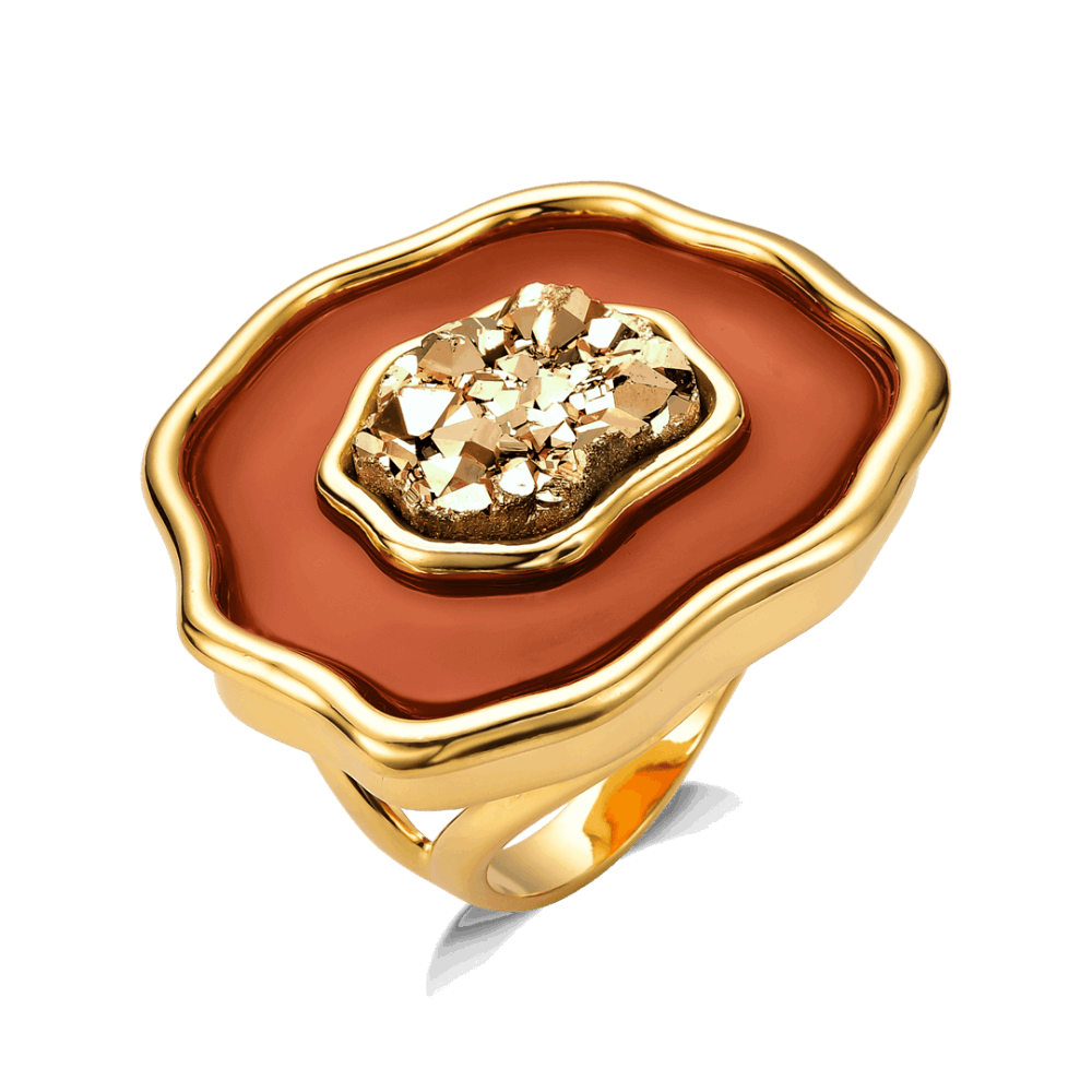 Semijoia banhada a ouro 18k com Ágata Vermelha, tom Red Mahogany, Aimer Joias