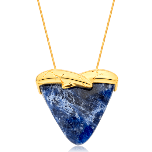 Colar com pedra natural Sodalita, semijoia Aimer Joias banhada a ouro 18k