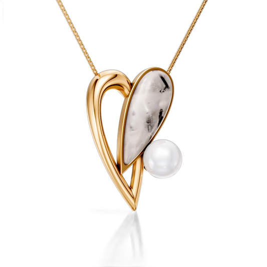 Colar Envolver com Cristal Rutilado e Pérola banhado a ouro 18k – semijoia autoral com pedra natural – Coleção Formas de Amar Aimer Joias