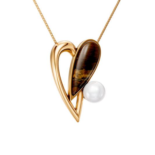 Colar Envolver com Olho de Tigre e Pérola banhado a ouro 18k – semijoia feminina com pedra natural – Coleção Formas de Amar Aimer Joias