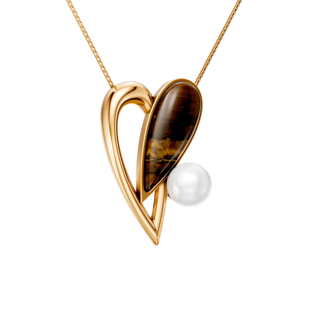 Colar Envolver com Olho de Tigre e Pérola banhado a ouro 18k – semijoia feminina com pedra natural – Coleção Formas de Amar Aimer Joias
