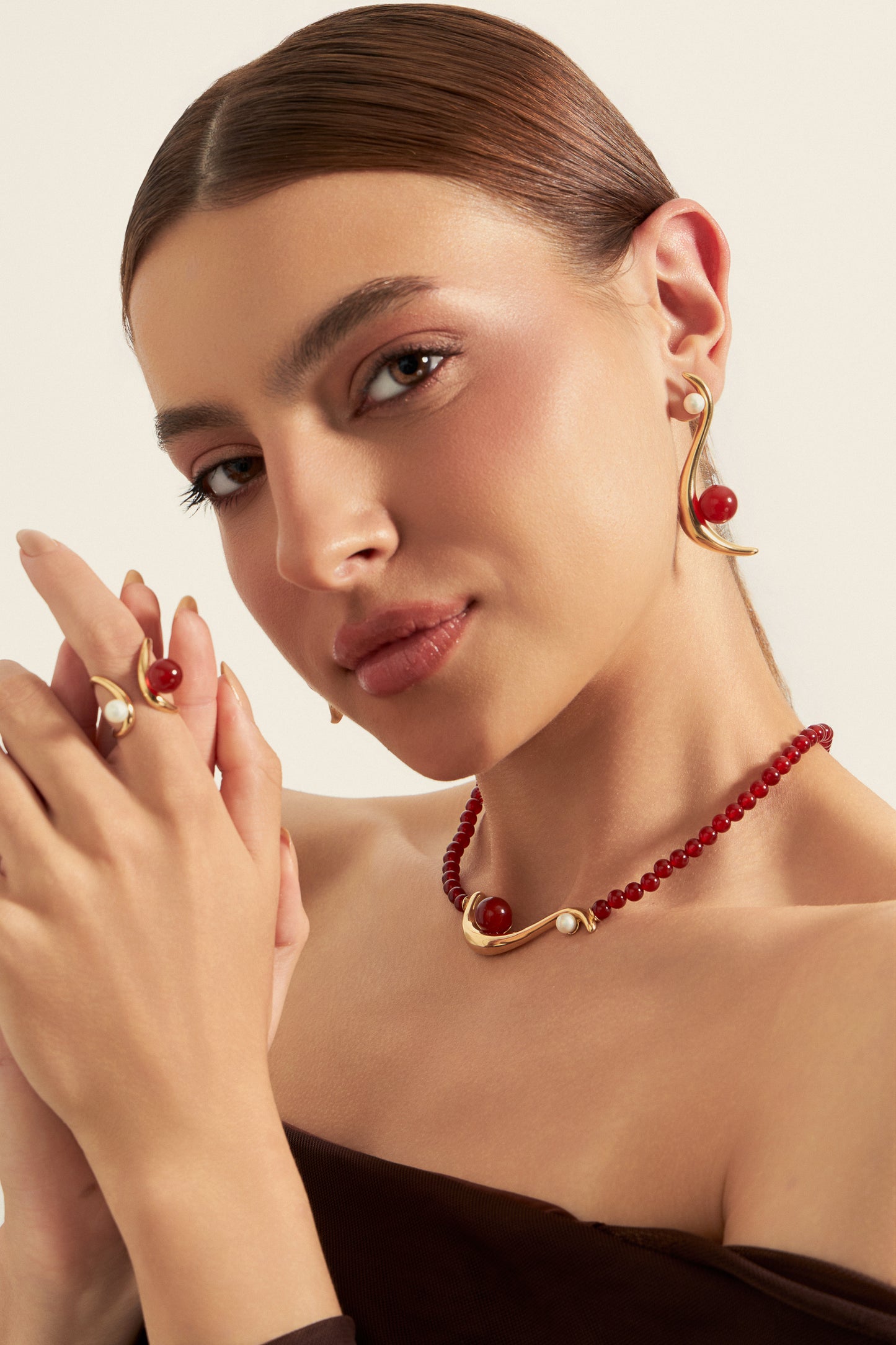 Colar Gestos - Ágata Vermelha e Pérola