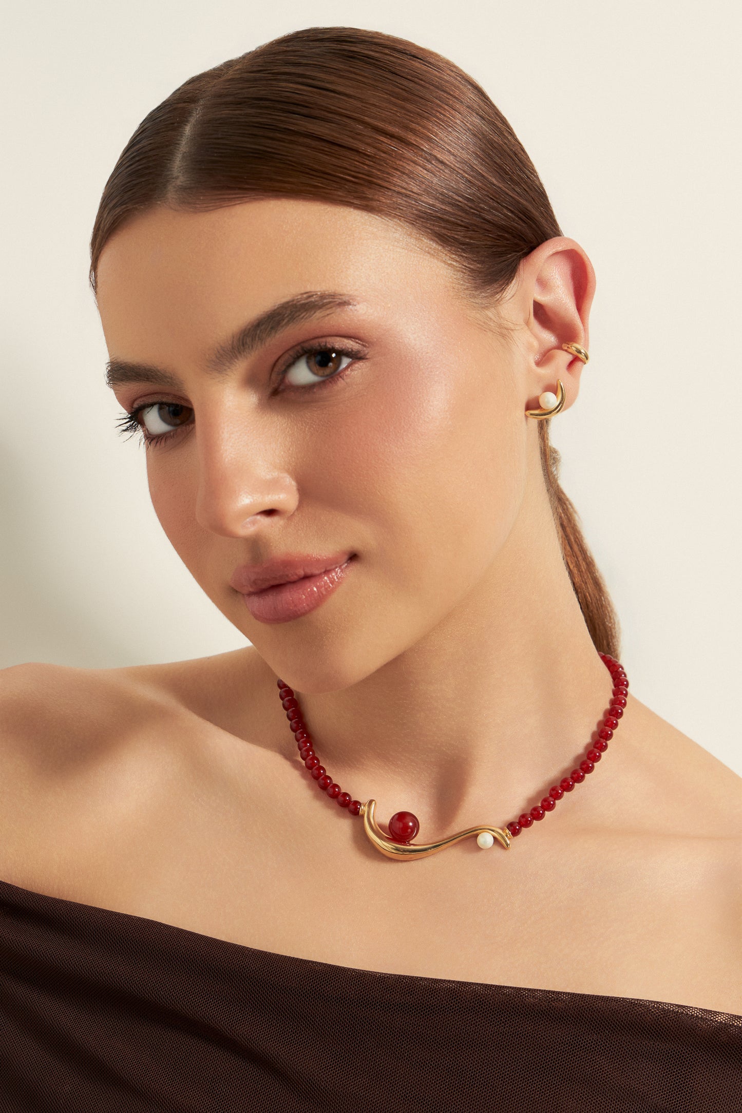 Colar Gestos - Ágata Vermelha e Pérola