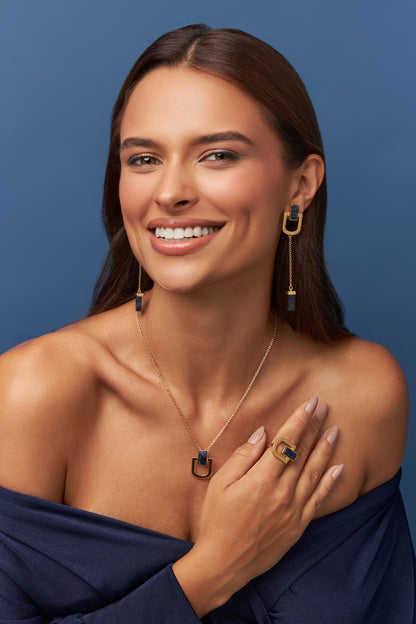 Brinco Presença - Sodalita | Semijoia Banhada a Ouro 18K