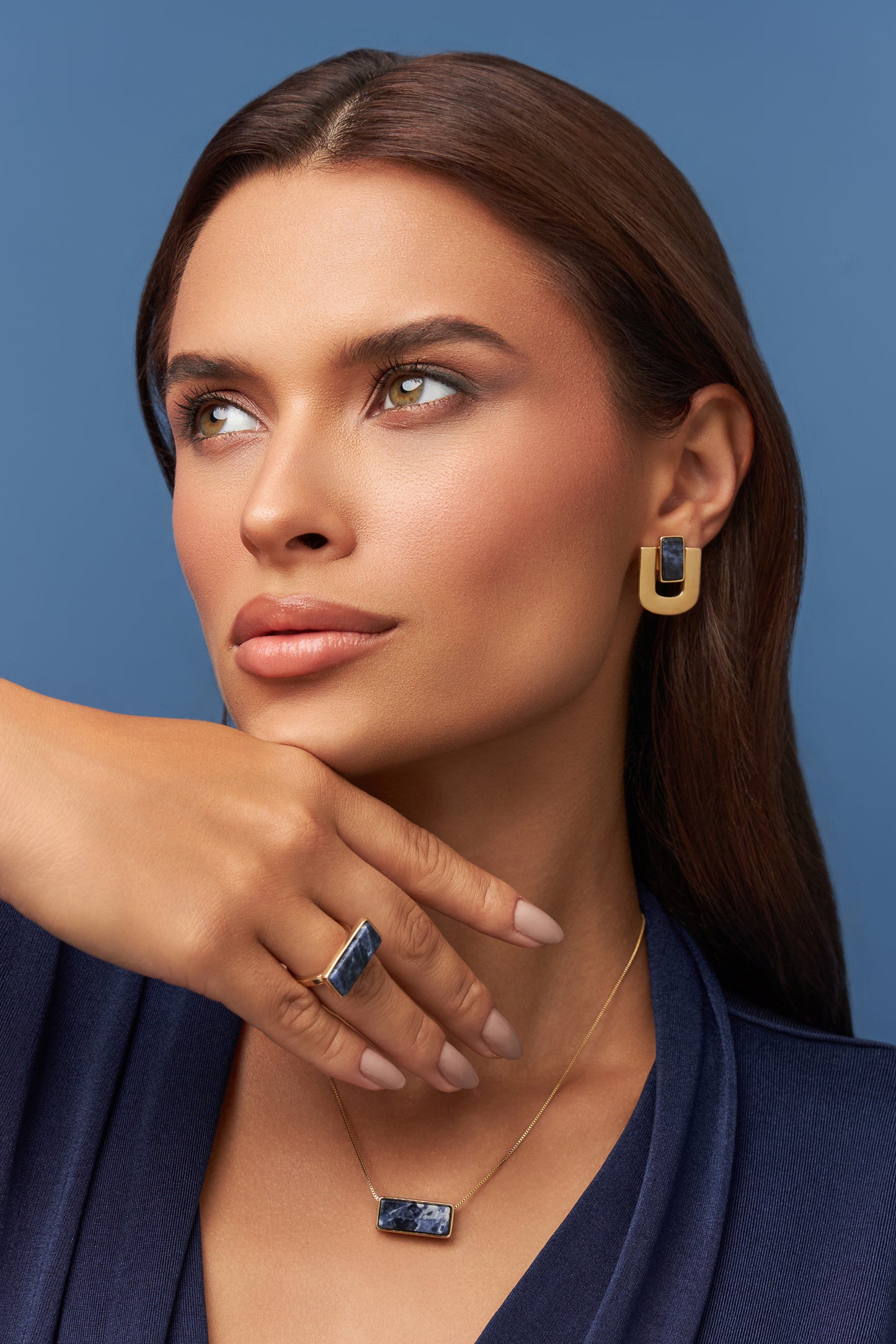 Colar Estrutura - Sodalita | Semijoia Banhada a Ouro 18K