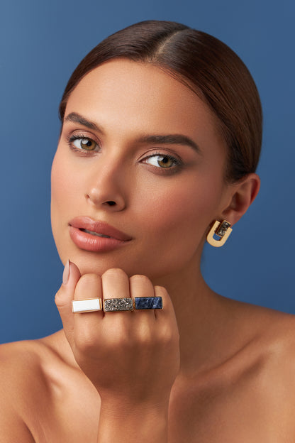 Brinco Estrutura - Drusa Metalizada | Semijoia Banhada a Ouro 18K