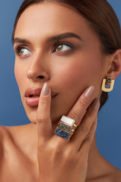 Anel Estrutura - Porcelana Branca | Semijoia Banhada a Ouro 18K