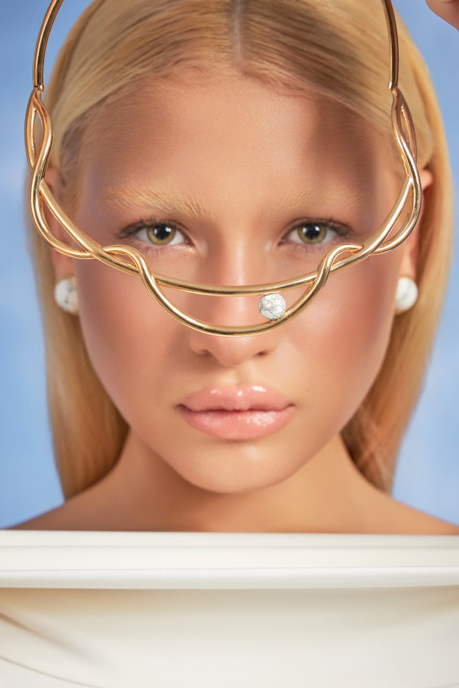 Colar Choker Aurora e Brinco Aurora — Howlita Branca, coleção Supernova, Aimer Joias