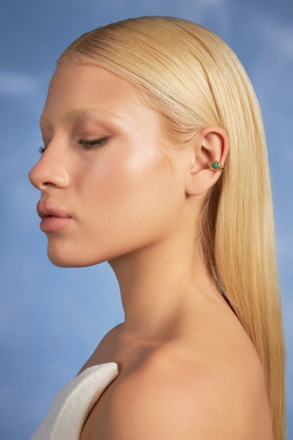Ear Hook Supernova — Quartzo Verde e Ear Hook Supernova — Drusa Metalizada, coleção Supernova, Aimer Joias