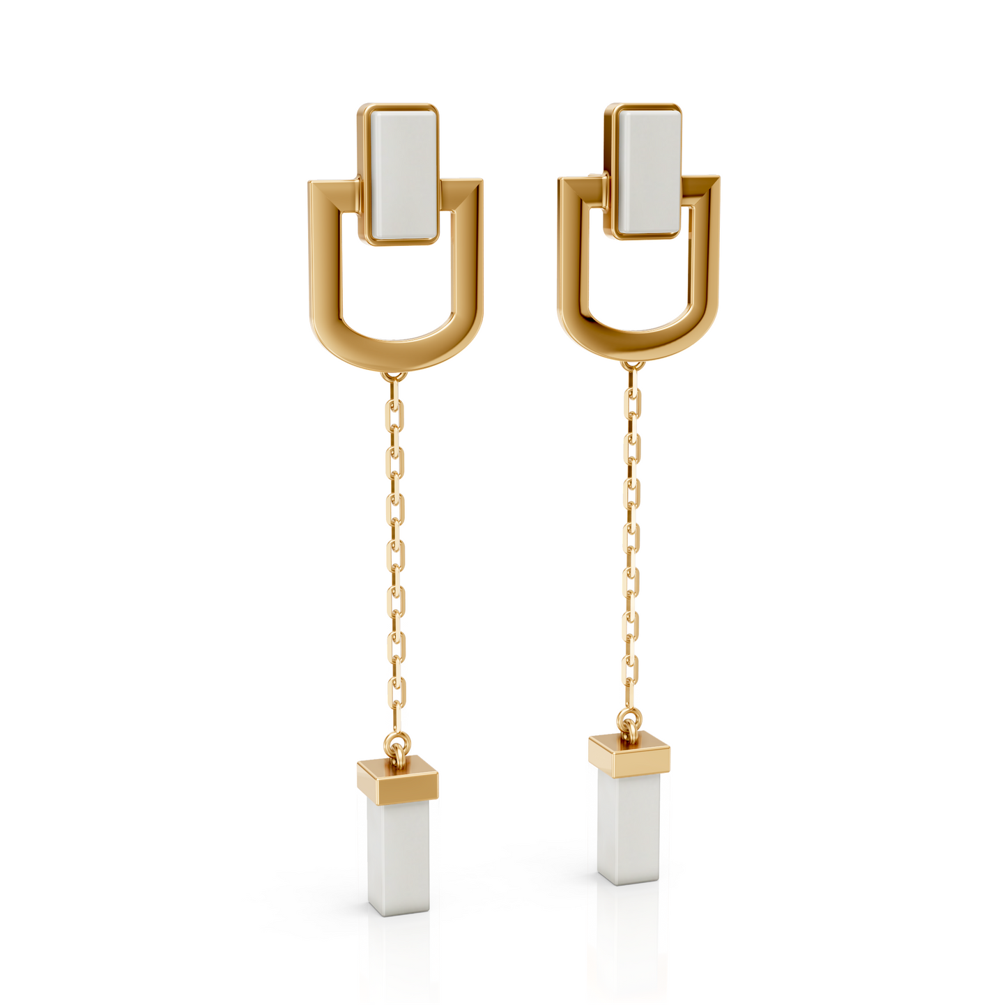 Brinco Presença com Porcelana Branca banhado a ouro 18k – semijoia pendente artesanal feminina – Coleção Elos Aimer Joias
