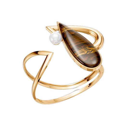 Bracelete Além da Forma com Olho de Tigre banhado a ouro 18k – pulseira semijoia com pedra natural – Coleção Formas de Amar Aimer Joias