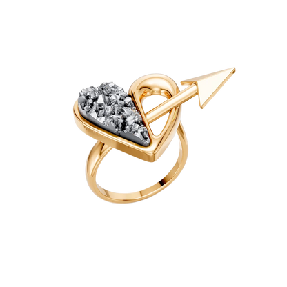 Anel Cupido com Drusa Metalizada banhado a ouro 18k – anel semijoia autoral design exclusivo – Coleção Formas de Amar Aimer Joias