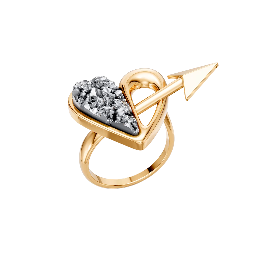 Anel Cupido com Drusa Metalizada banhado a ouro 18k – anel semijoia autoral design exclusivo – Coleção Formas de Amar Aimer Joias