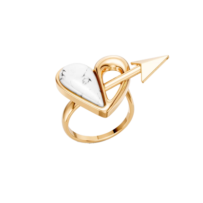 Anel Cupido com Howlita Branca banhado a ouro 18k – anel semijoia feminina delicada com pedra natural – Coleção Formas de Amar Aimer Joias