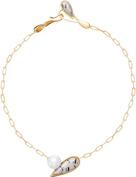 Colar União com Cristal Rutilado banhado a ouro 18k – semijoia autoral com pedra natural – Coleção Formas de Amar Aimer Joias