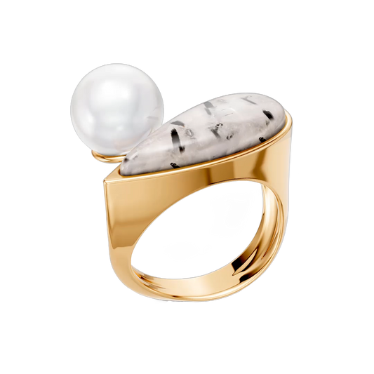 Anel União com Cristal Rutilado banhado a ouro 18k – anel semijoia autoral com pedra natural – Coleção Formas de Amar Aimer Joias