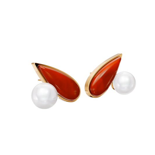 Brinco União com Ágata Vermelha banhado a ouro 18k – brinco semijoia autoral com pedra natural – Coleção Formas de Amar Aimer Joias