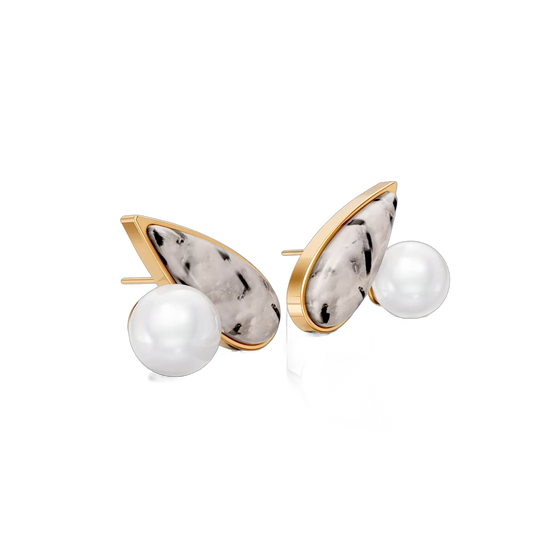Brinco União com Cristal Rutilado banhado a ouro 18k – brinco semijoia autoral com pedra natural brasileira – Coleção Formas de Amar Aimer Joias