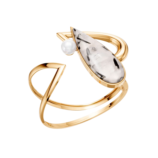 Bracelete Além da Forma com Cristal Rutilado banhado a ouro 18k – semijoia feminina autoral – Coleção Formas de Amar Aimer Joias