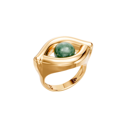 Anel Despertar — Quartzo Verde, semijoia banhada a ouro 18k, coleção Supernova, Aimer Joias