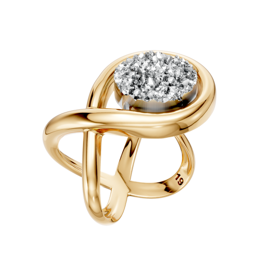 Anel Supernova — Drusa Metalizada, semijoia banhada a ouro 18k, coleção Supernova, Aimer Joias