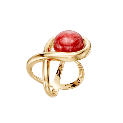 Anel Supernova — Feldspato Vermelho, semijoia banhada a ouro 18k, coleção Supernova, Aimer Joias