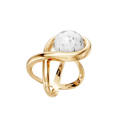Anel Supernova — Howlita Branca, semijoia banhada a ouro 18k, coleção Supernova, Aimer Joias