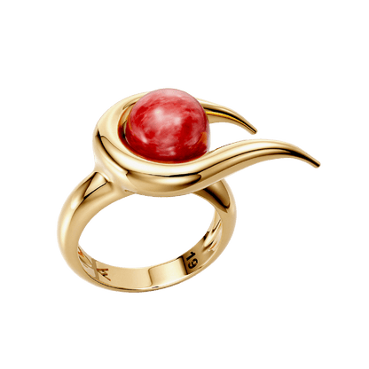 Anel Órbita — Feldspato Vermelho, semijoia banhada a ouro 18k, coleção Supernova, Aimer Joias