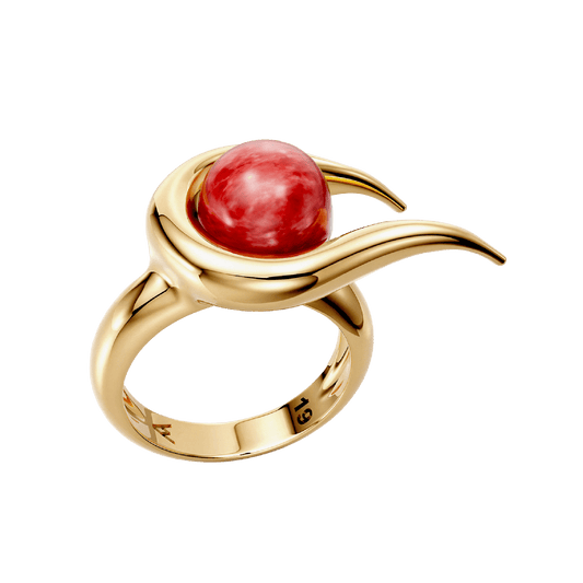Anel Órbita — Feldspato Vermelho, semijoia banhada a ouro 18k, coleção Supernova, Aimer Joias