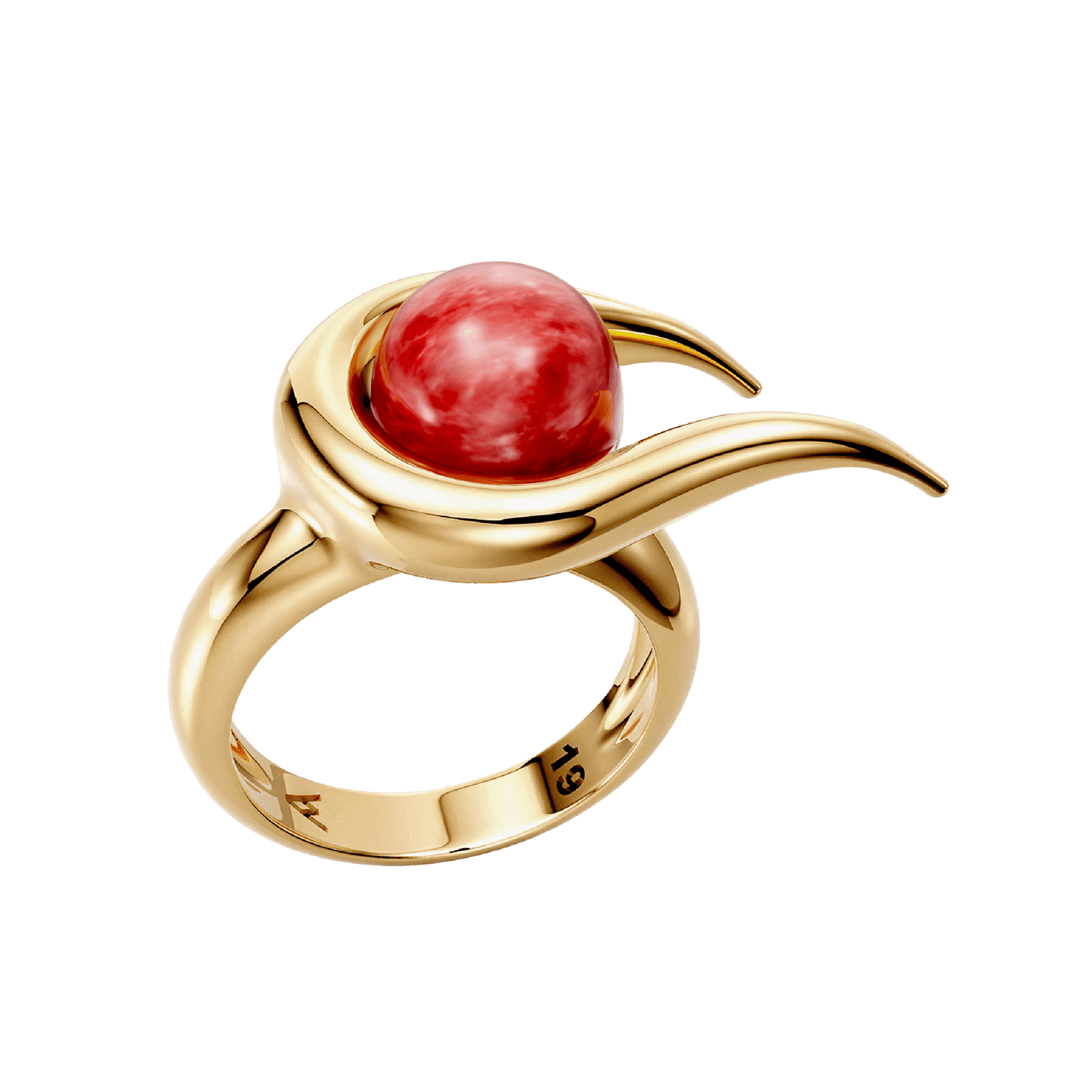 Anel Órbita — Feldspato Vermelho, semijoia banhada a ouro 18k, coleção Supernova, Aimer Joias