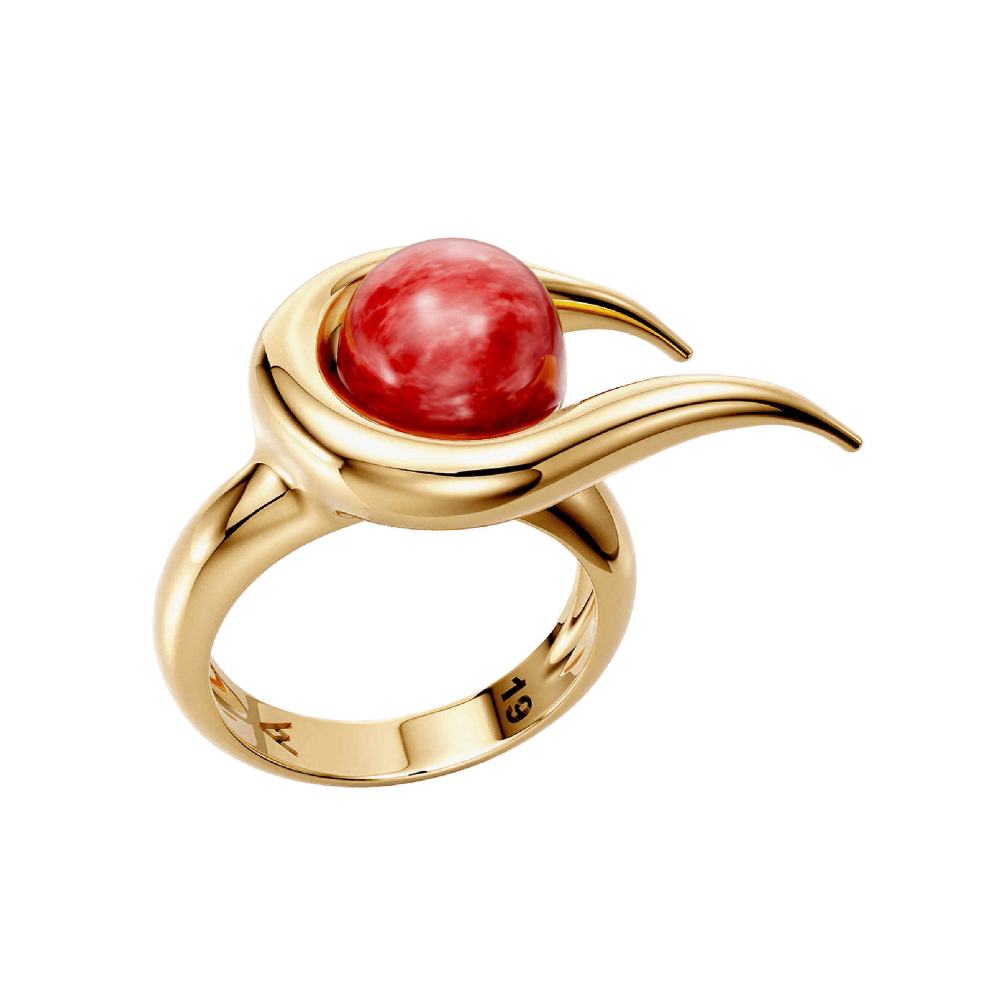 Anel Órbita — Feldspato Vermelho, semijoia banhada a ouro 18k, coleção Supernova, Aimer Joias