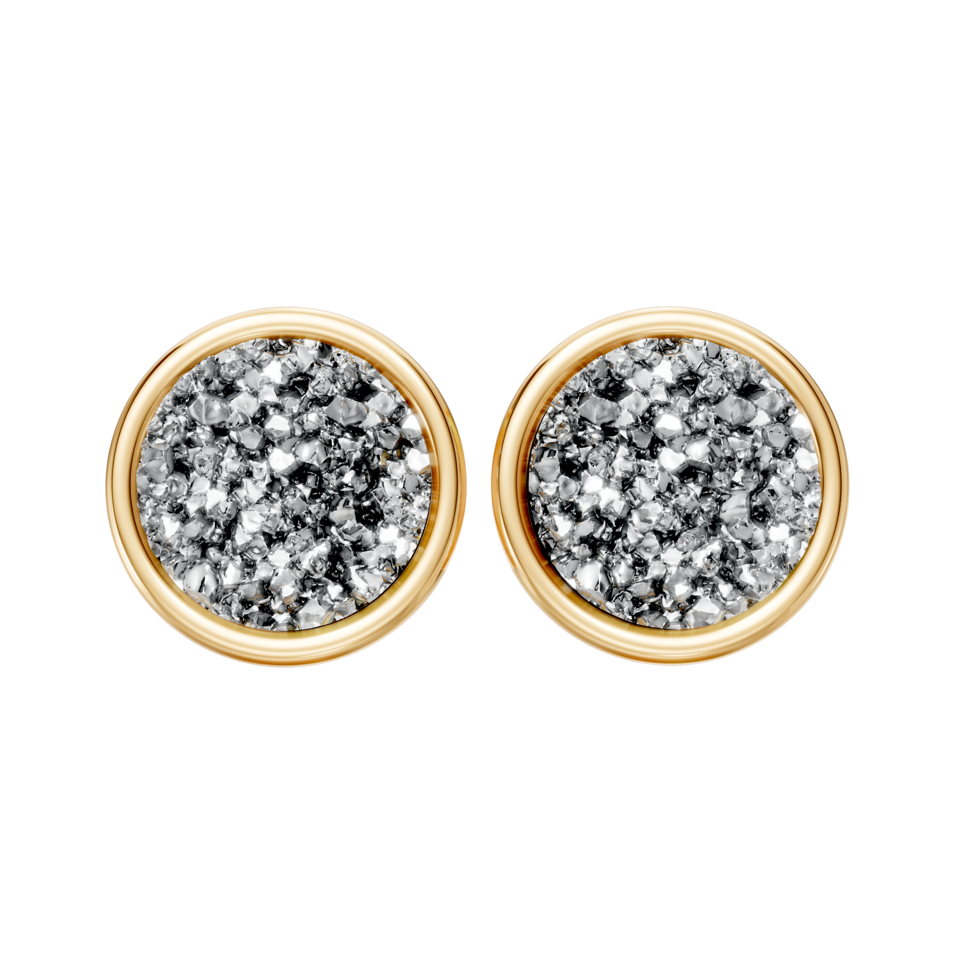 Brinco Aurora — Drusa Metalizada, semijoia banhada a ouro 18k, coleção Supernova, Aimer Joias