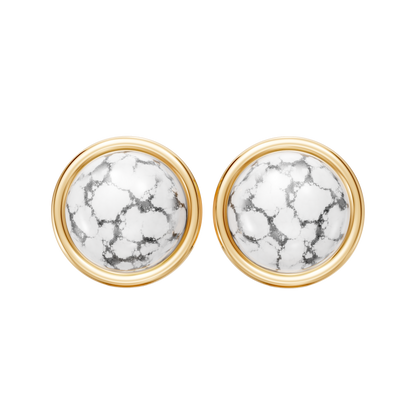 Brinco Aurora — Howlita Branca, semijoia banhada a ouro 18k, coleção Supernova, Aimer Joias