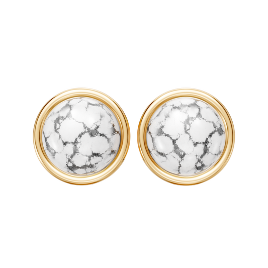 Brinco Aurora — Howlita Branca, semijoia banhada a ouro 18k, coleção Supernova, Aimer Joias