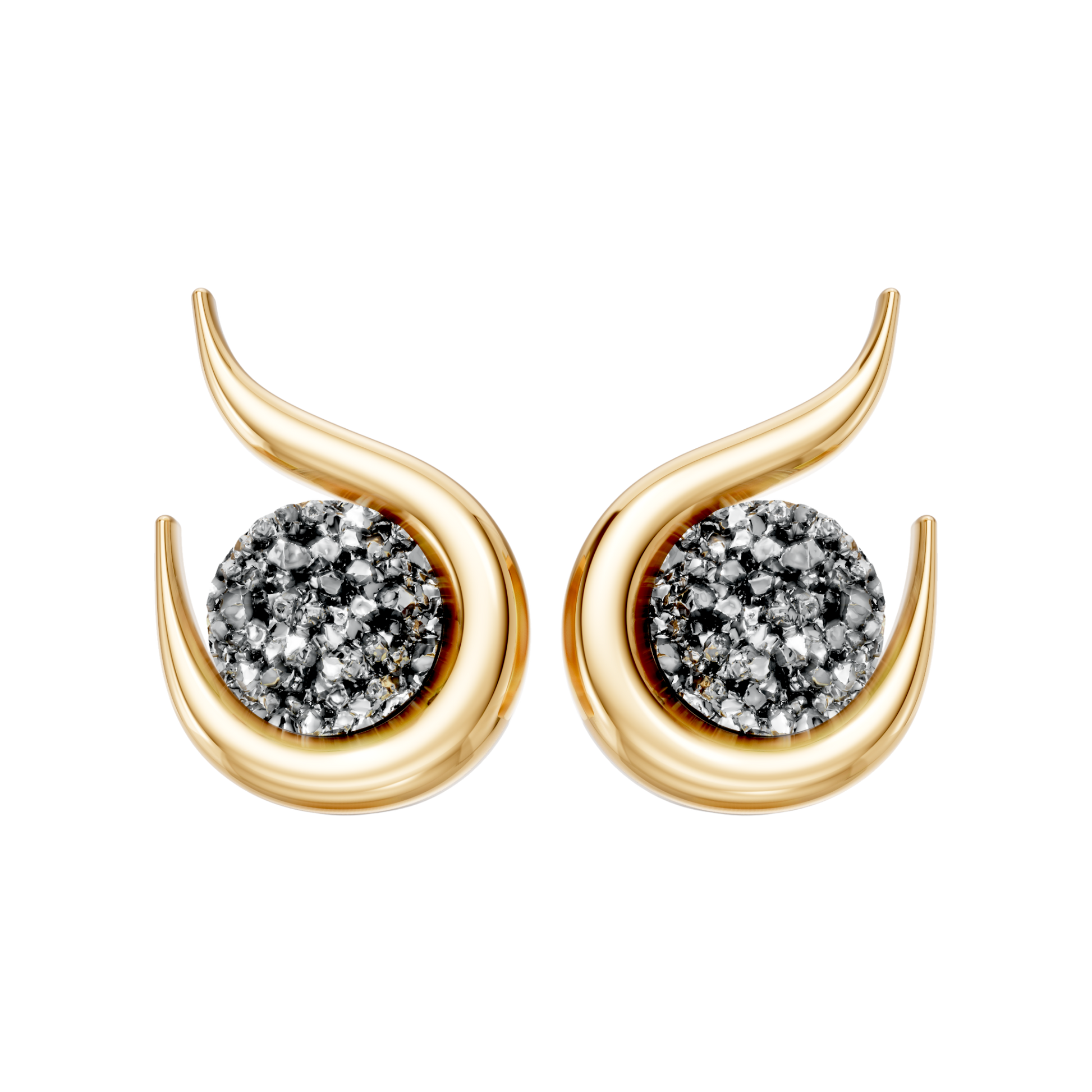 Brinco Órbita — Drusa Metalizada, semijoia banhada a ouro 18k, coleção Supernova, Aimer Joias