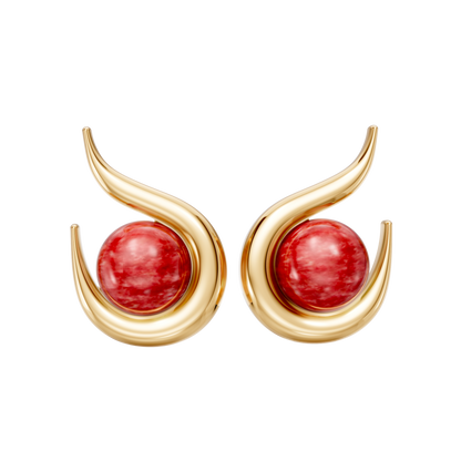 Brinco Órbita — Feldspato Vermelho, semijoia banhada a ouro 18k, coleção Supernova, Aimer Joias