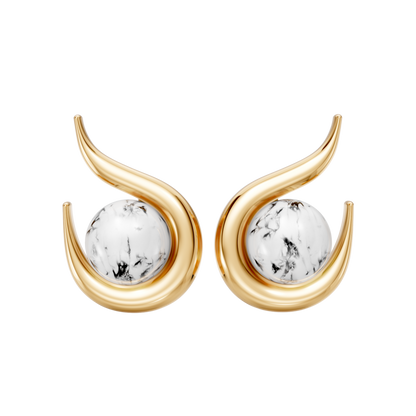 Brinco Órbita — Howlita Branca, semijoia banhada a ouro 18k, coleção Supernova, Aimer Joias