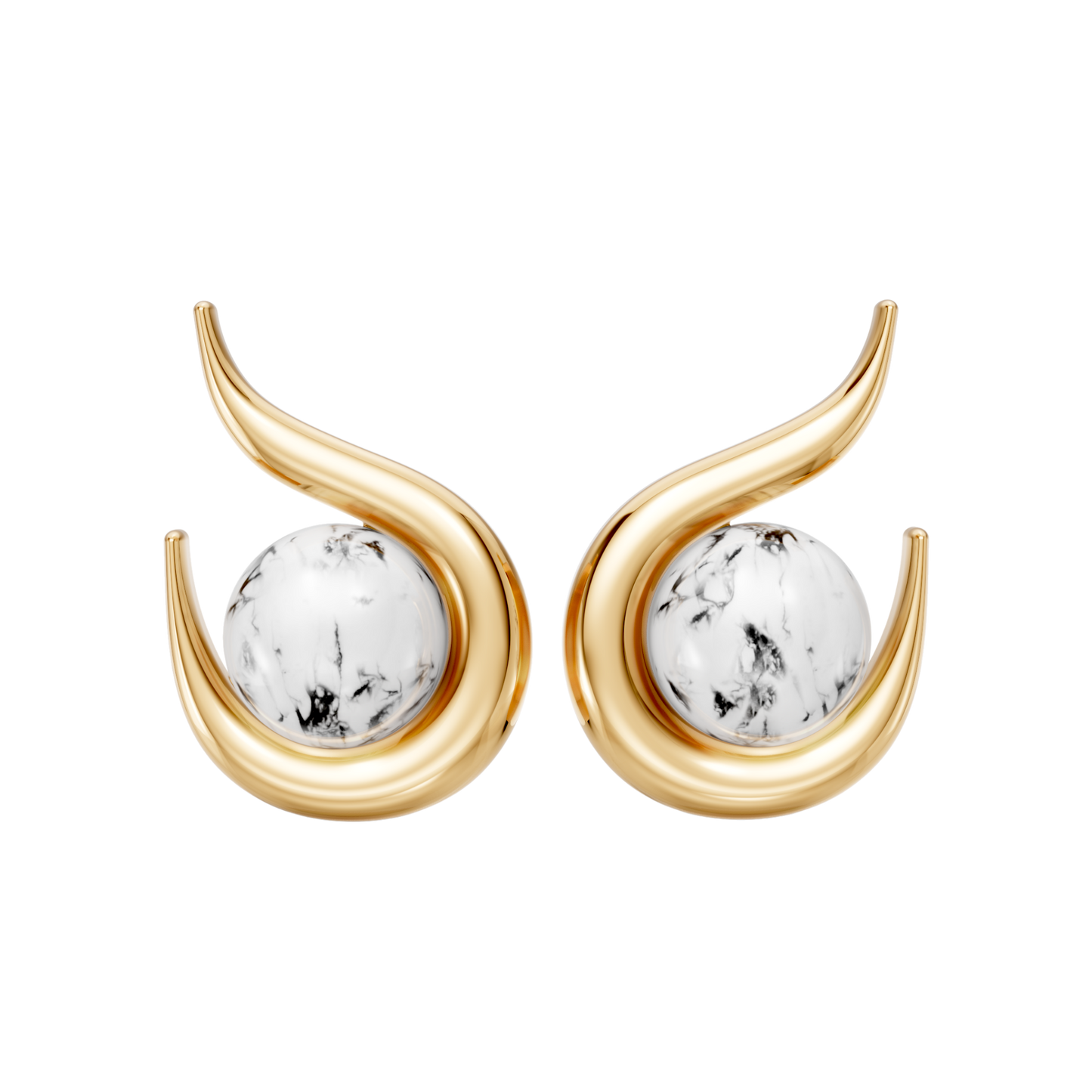 Brinco Órbita — Howlita Branca, semijoia banhada a ouro 18k, coleção Supernova, Aimer Joias
