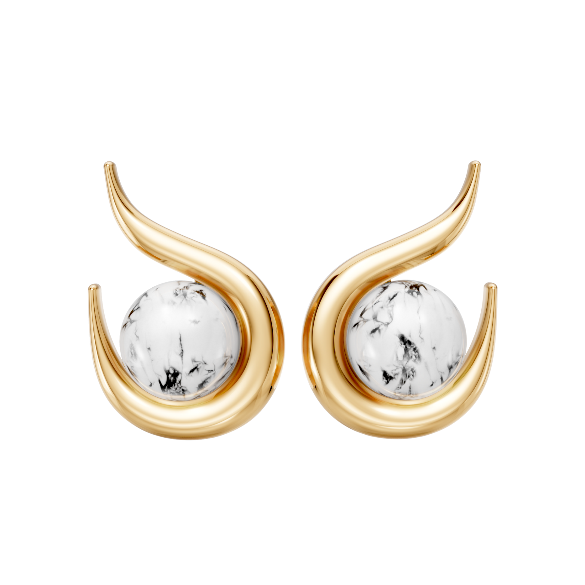 Brinco Órbita — Howlita Branca, semijoia banhada a ouro 18k, coleção Supernova, Aimer Joias
