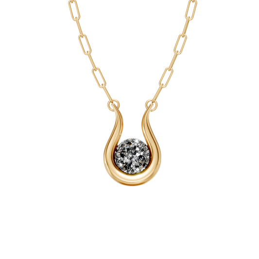 Colar Órbita — Drusa Metalizada, semijoia banhada a ouro 18k, coleção Supernova, Aimer Joias
