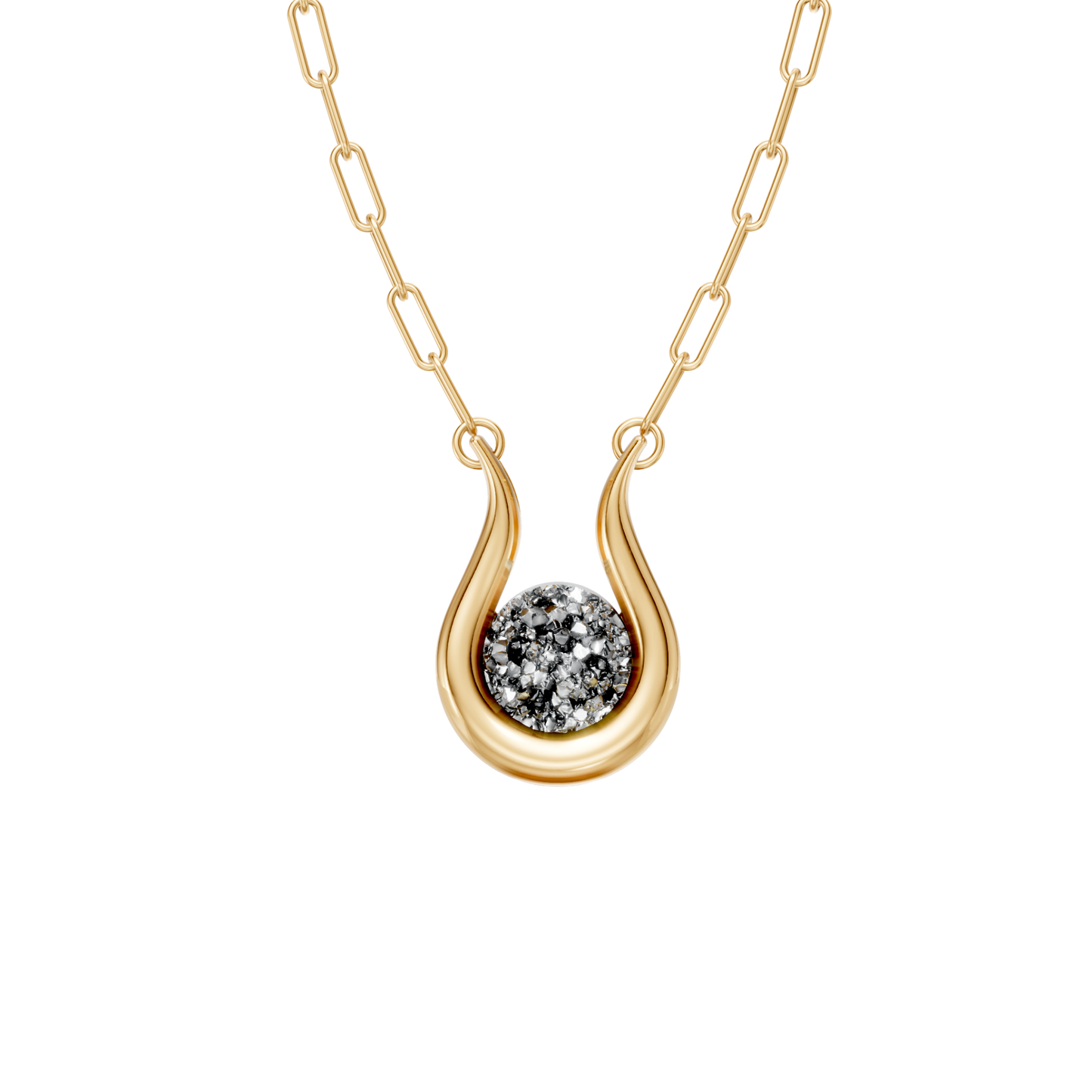 Colar Órbita — Drusa Metalizada, semijoia banhada a ouro 18k, coleção Supernova, Aimer Joias