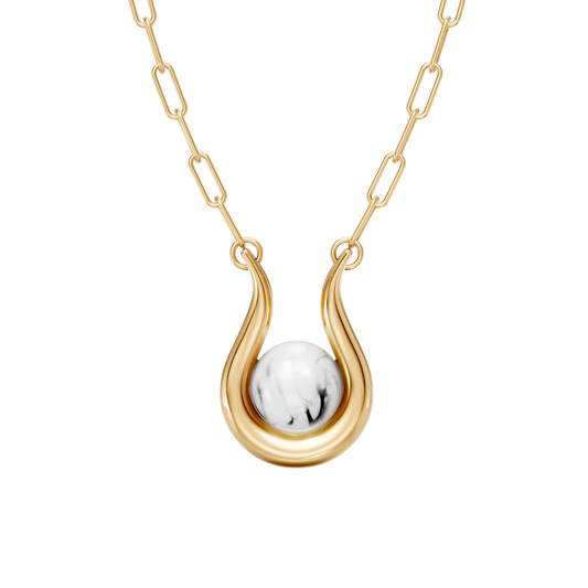 Colar Órbita — Howlita Branca, semijoia banhada a ouro 18k, coleção Supernova, Aimer Joias