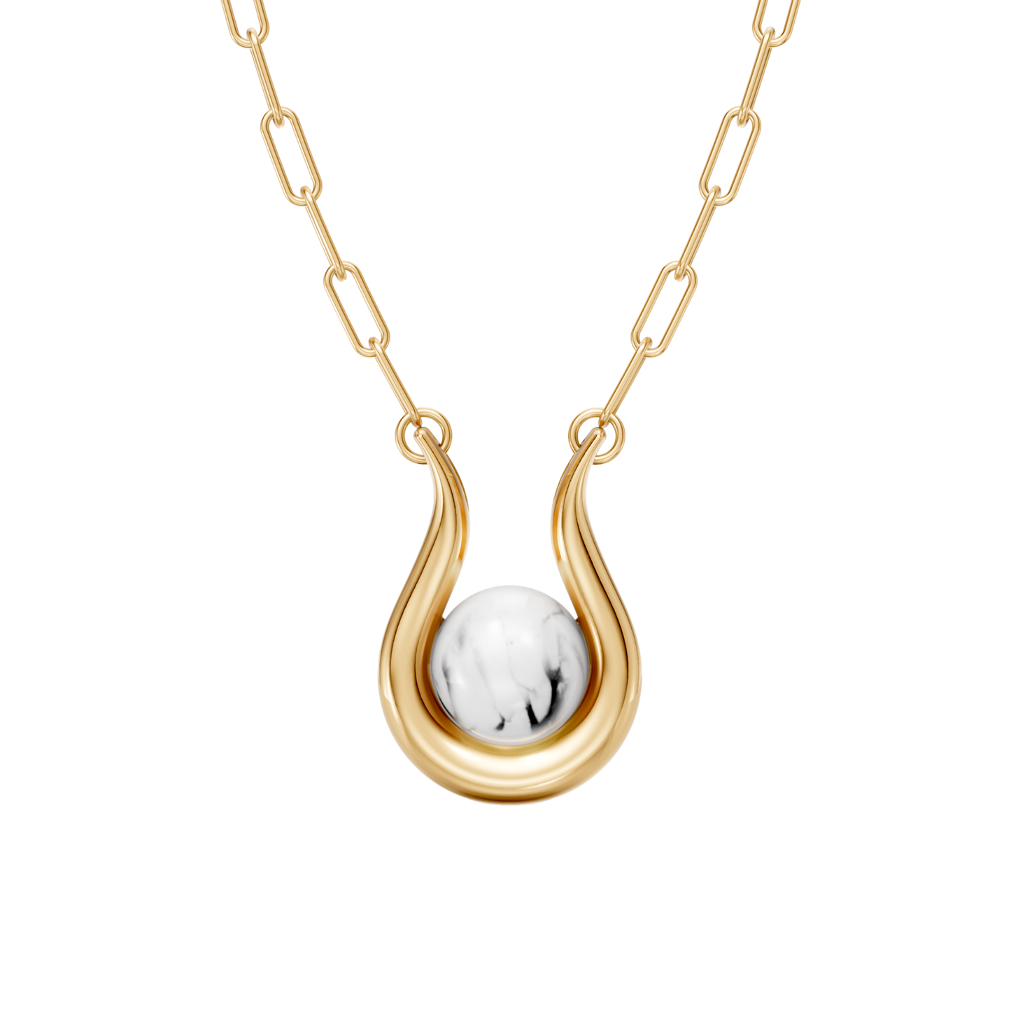 Colar Órbita — Howlita Branca, semijoia banhada a ouro 18k, coleção Supernova, Aimer Joias