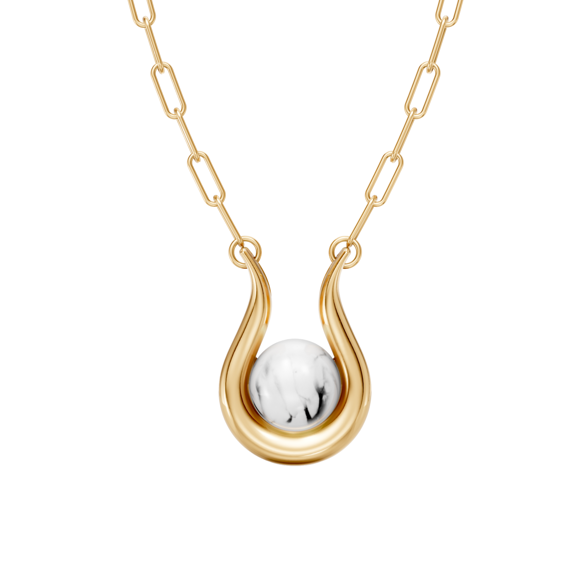 Colar Órbita — Howlita Branca, semijoia banhada a ouro 18k, coleção Supernova, Aimer Joias